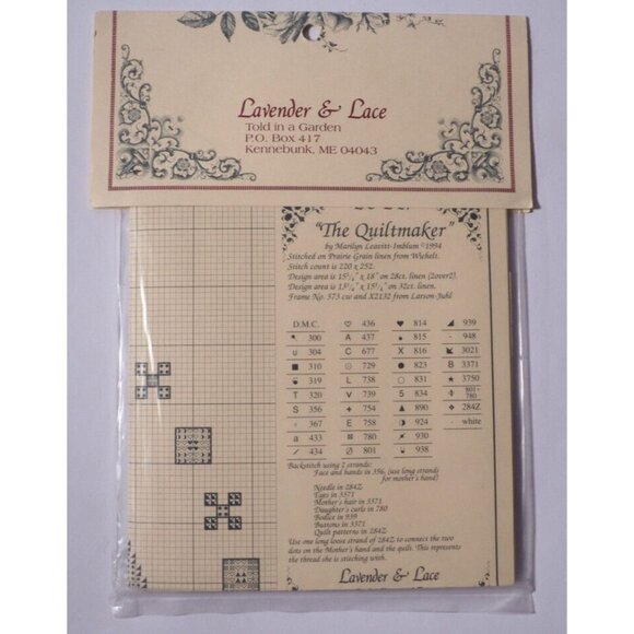 Vintage Lavender & Lace Victorian Cross Stitch Kit "The Quiltmaker" 1994 - Picture 4 of 4